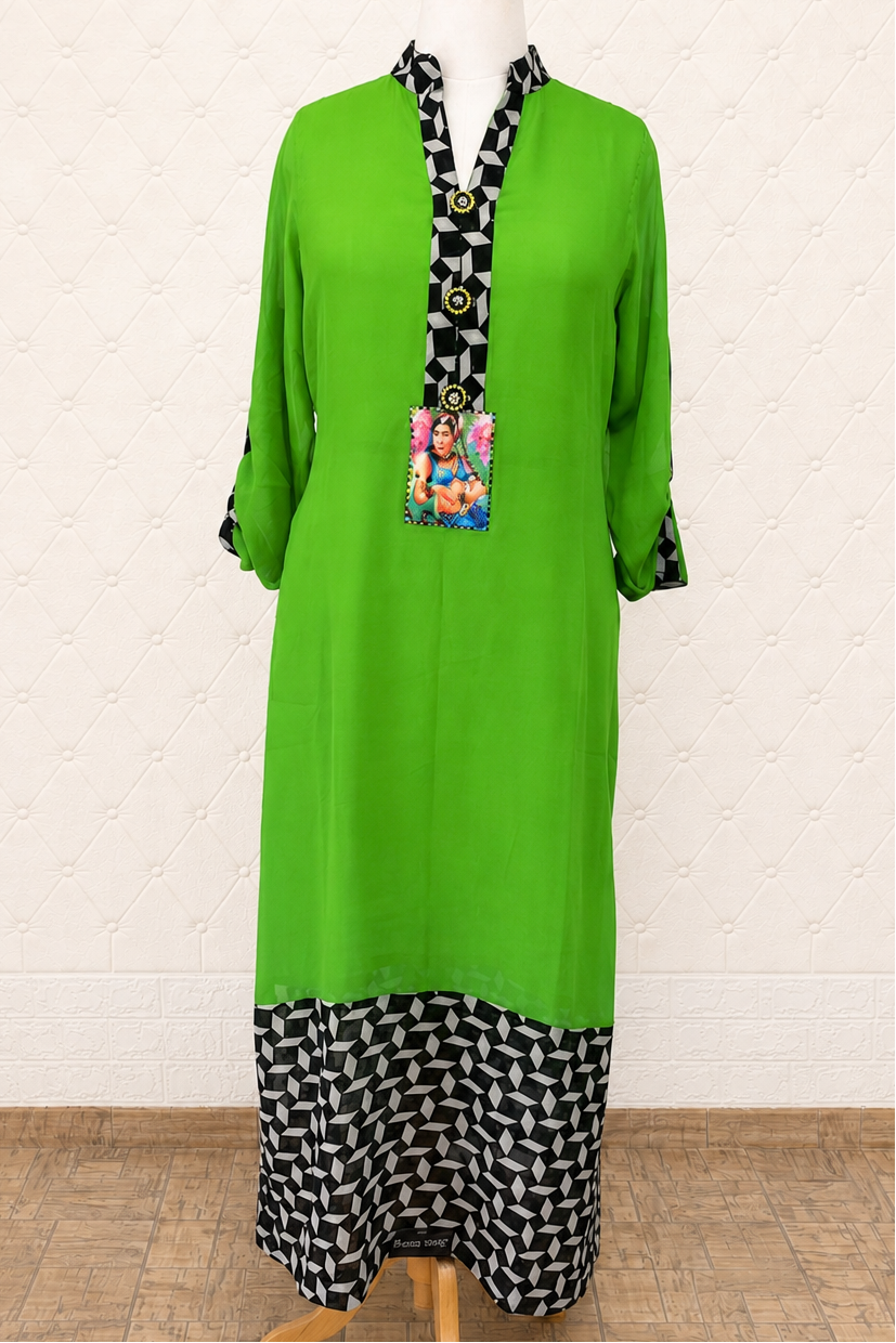Neon Green and Monotone Digital Print Kurta