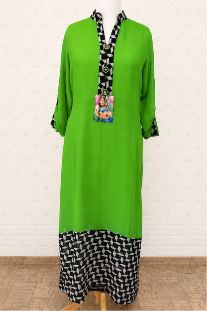 Neon Green and Monotone Digital Print Kurta