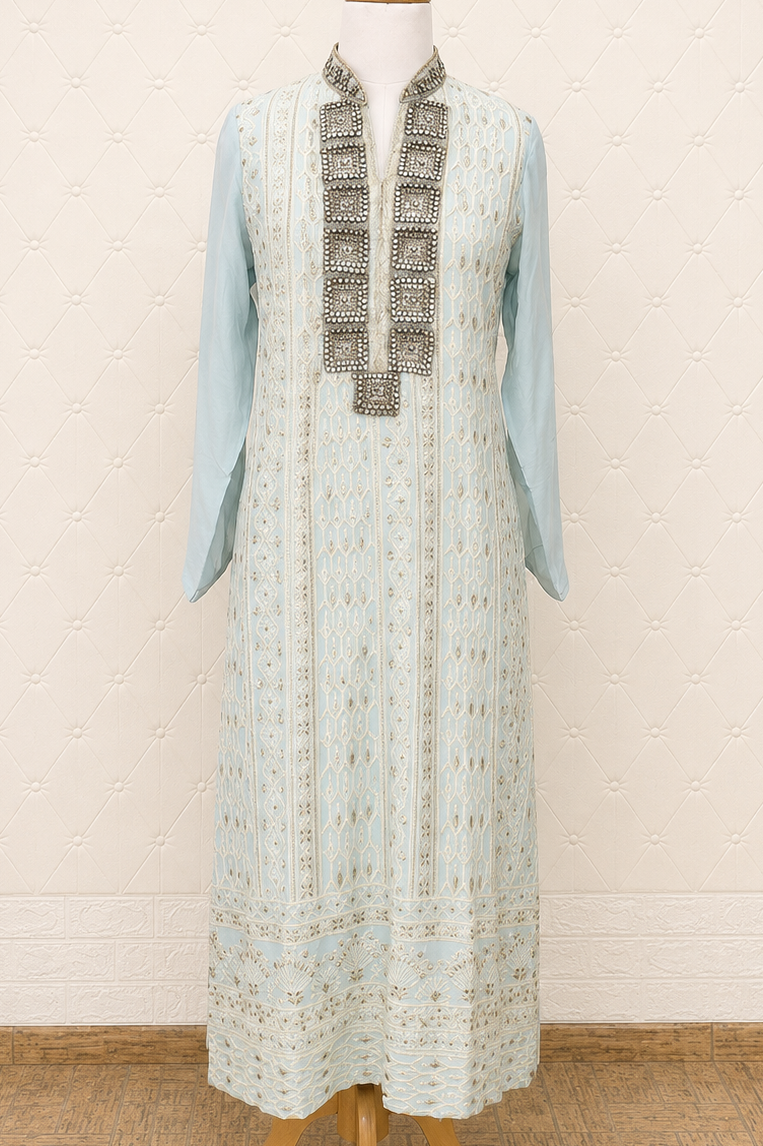 Powder Blue Embroidered Kurta