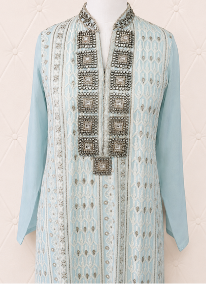 Powder Blue Embroidered Kurta