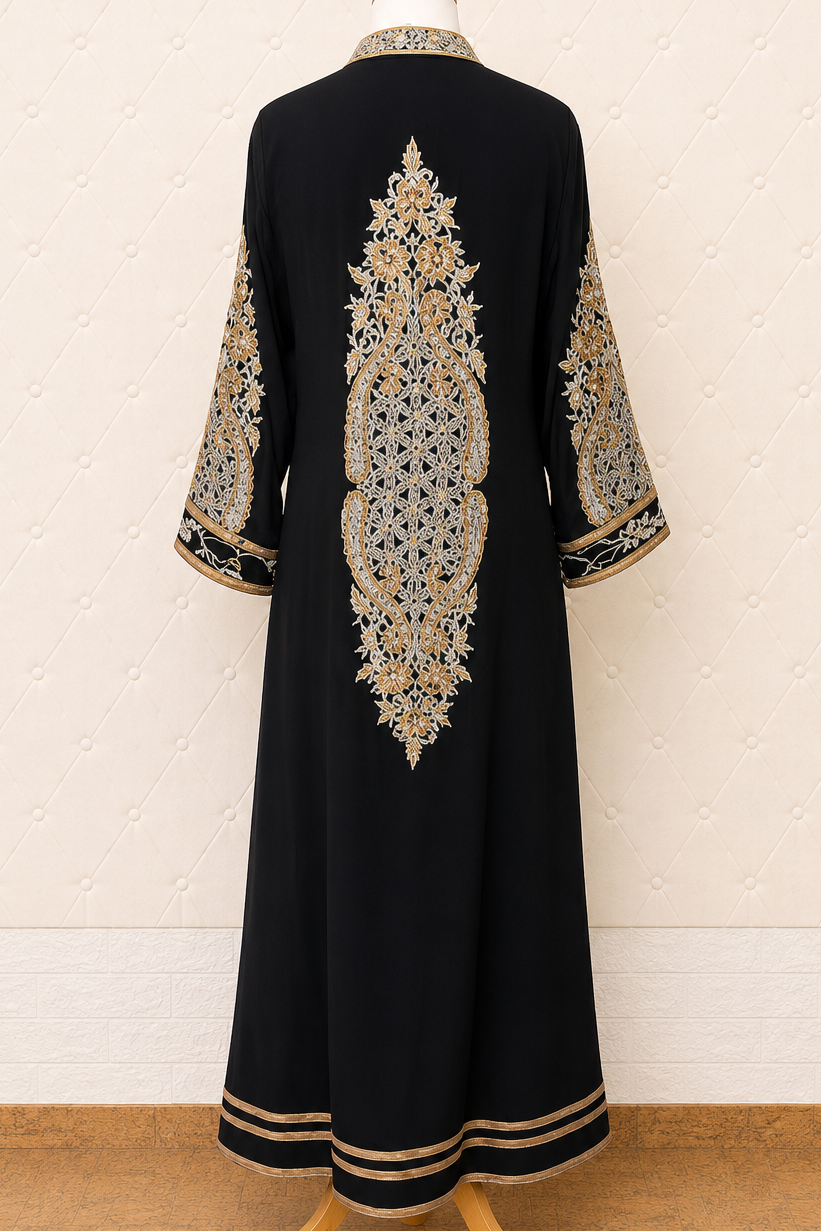 Black Georgette Kurta with White Floral Embroidery