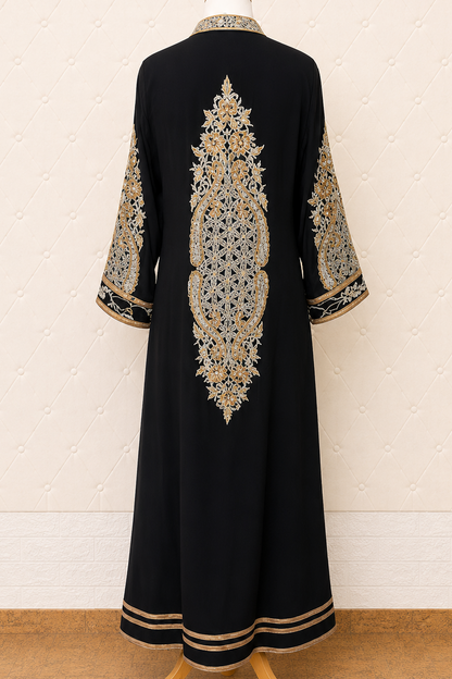 Black Georgette Kurta with White Floral Embroidery