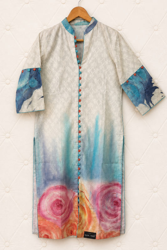 Offwhite and Multicolour Hand Painted Kurta