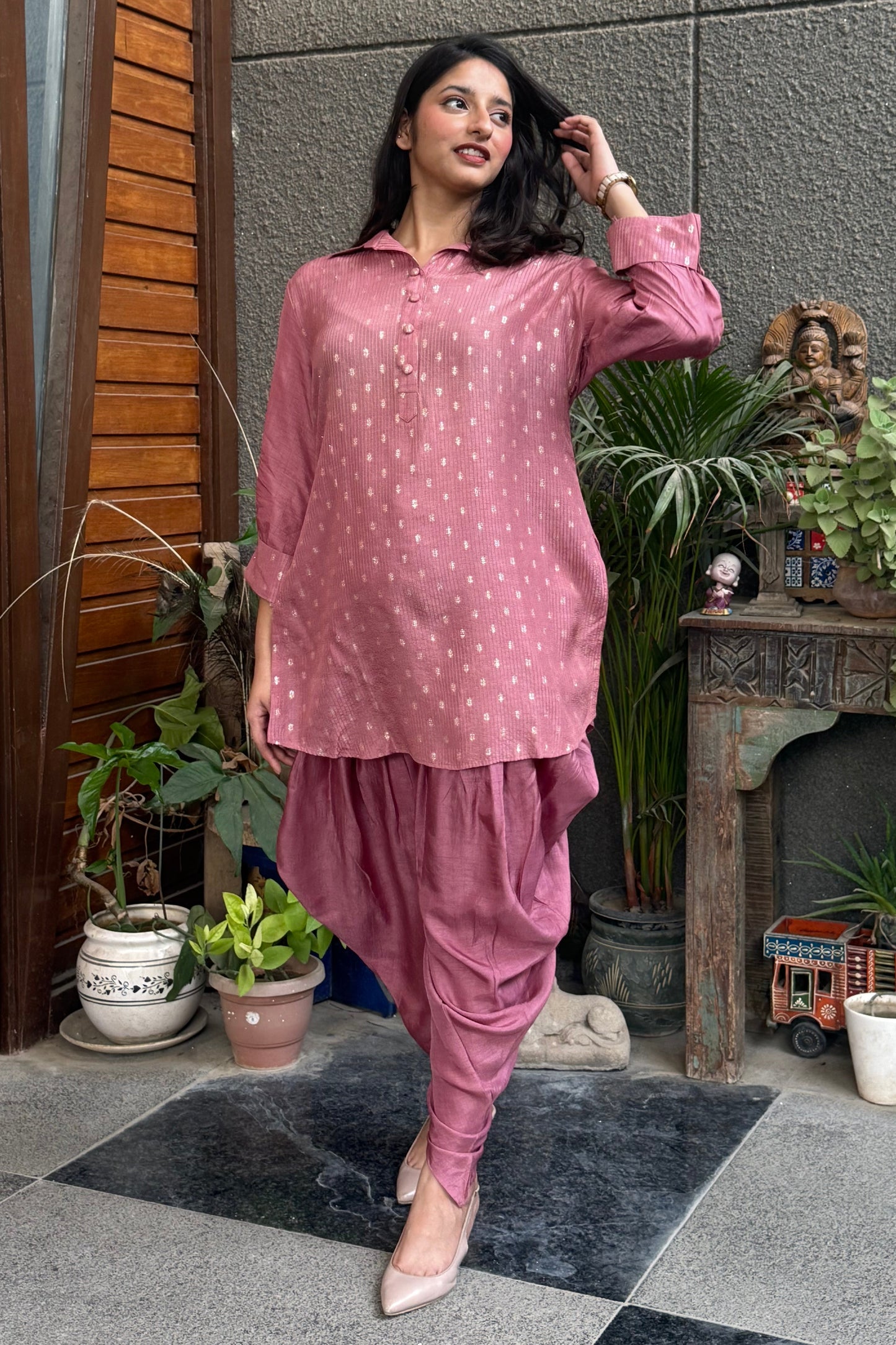 Pink Tunic and Dhoti Co-ord Set