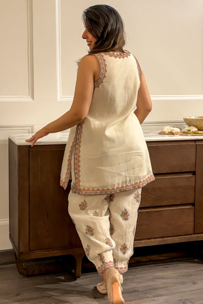 White Halter Embroidered Co-ord Set