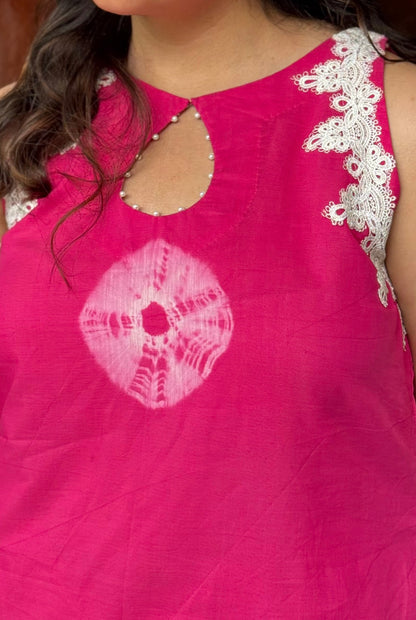 Pink Bandhini-Leheriya Mul Chanderi Co-ord Set