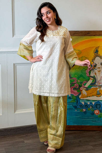 Yellow Gota Weave Farshi Set