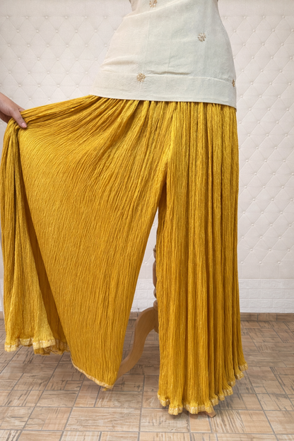Off-White Tissue Georgette Tunic with Yellow Crushed Tissue Sharara