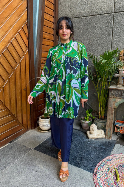 Green and Blue Retro Swirl Co-ord Set