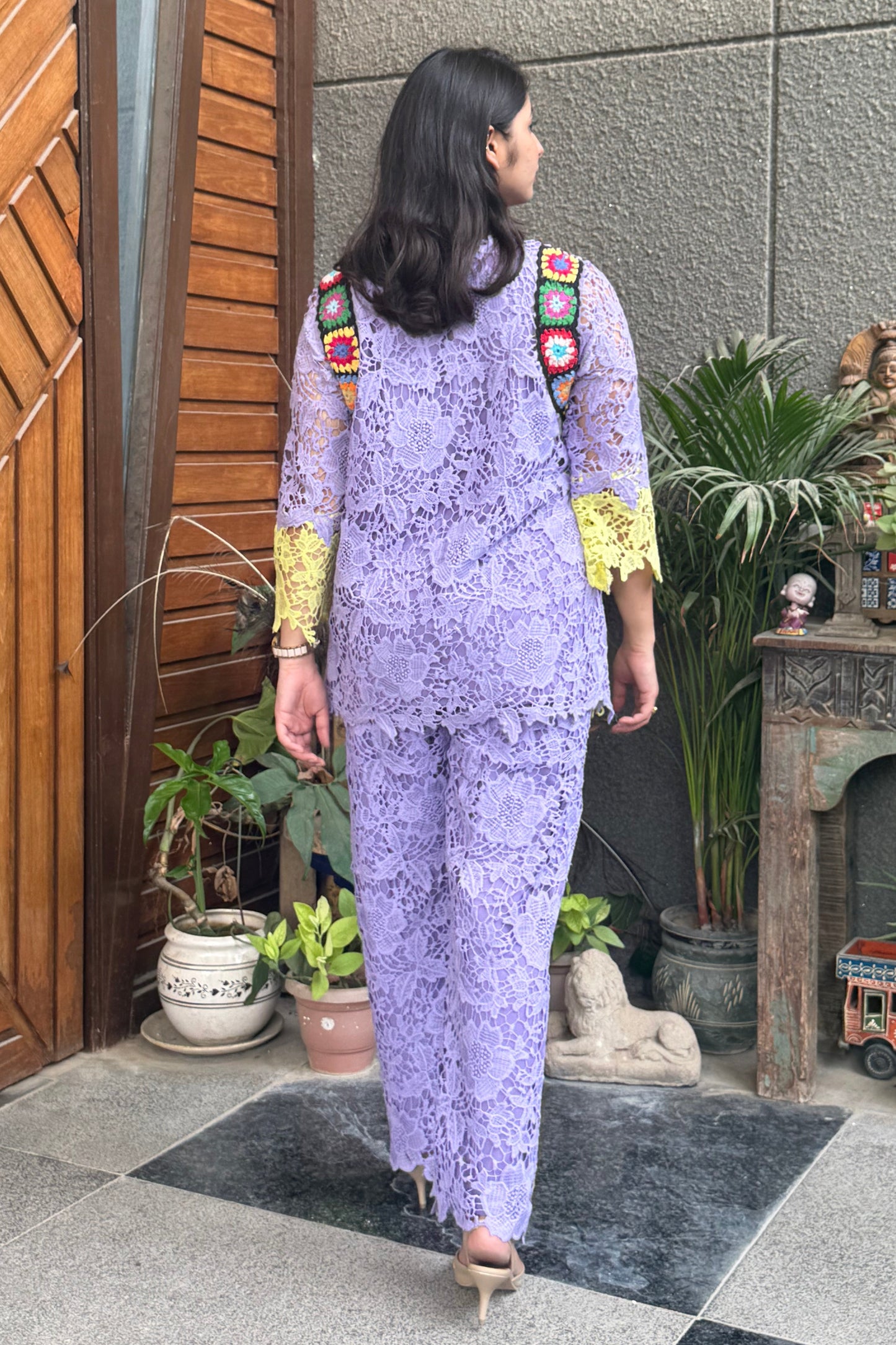 Lilac and Yellow Lace Detail Co-ord Set