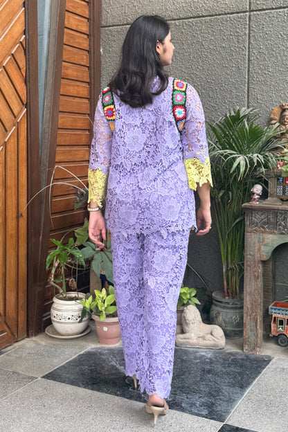 Lilac and Yellow Lace Detail Co-ord Set