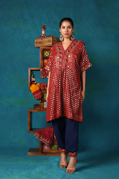 Maroon Embroidered Kaftan Kurta Set