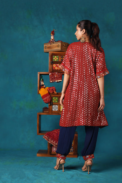 Maroon Embroidered Kaftan Kurta Set