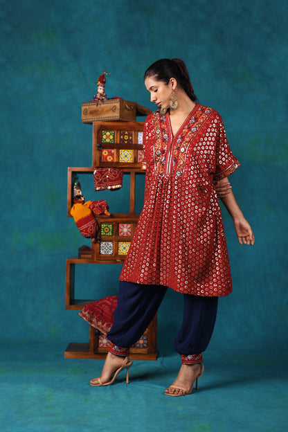 Maroon Embroidered Kaftan Kurta Set