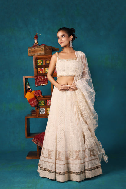 White Embroidered Lehenga Set