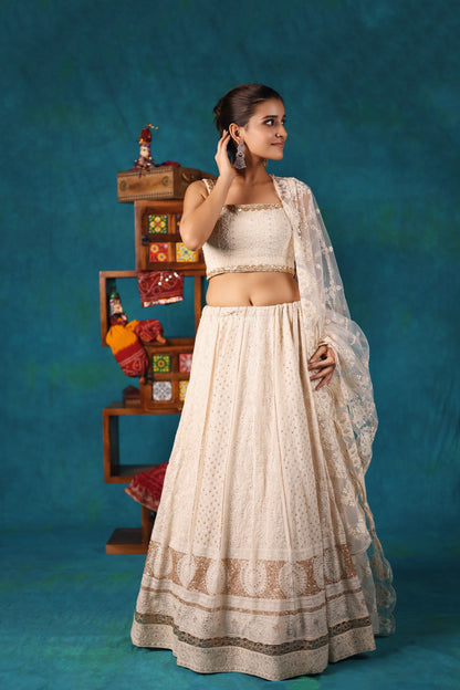 White Embroidered Lehenga Set