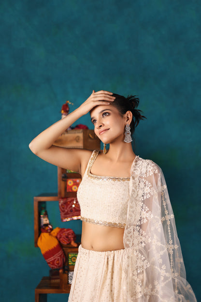 White Embroidered Lehenga Set