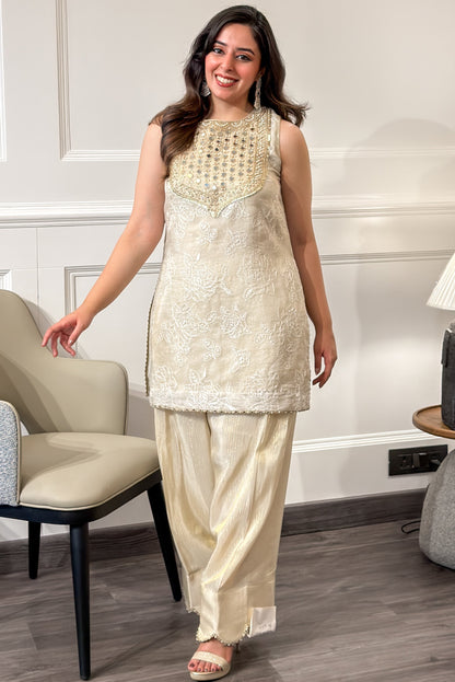 Ivory Mirrorwork Farshi Set