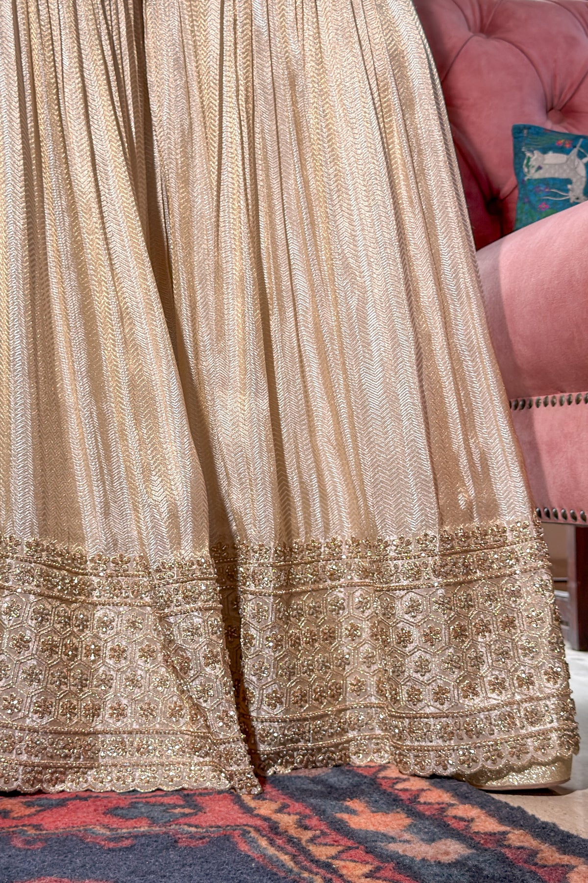 Grey and Ivory Tissue Striped Gharara Set