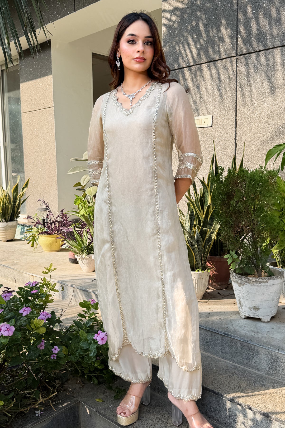 Silver Tissue Tunic and Pants Set