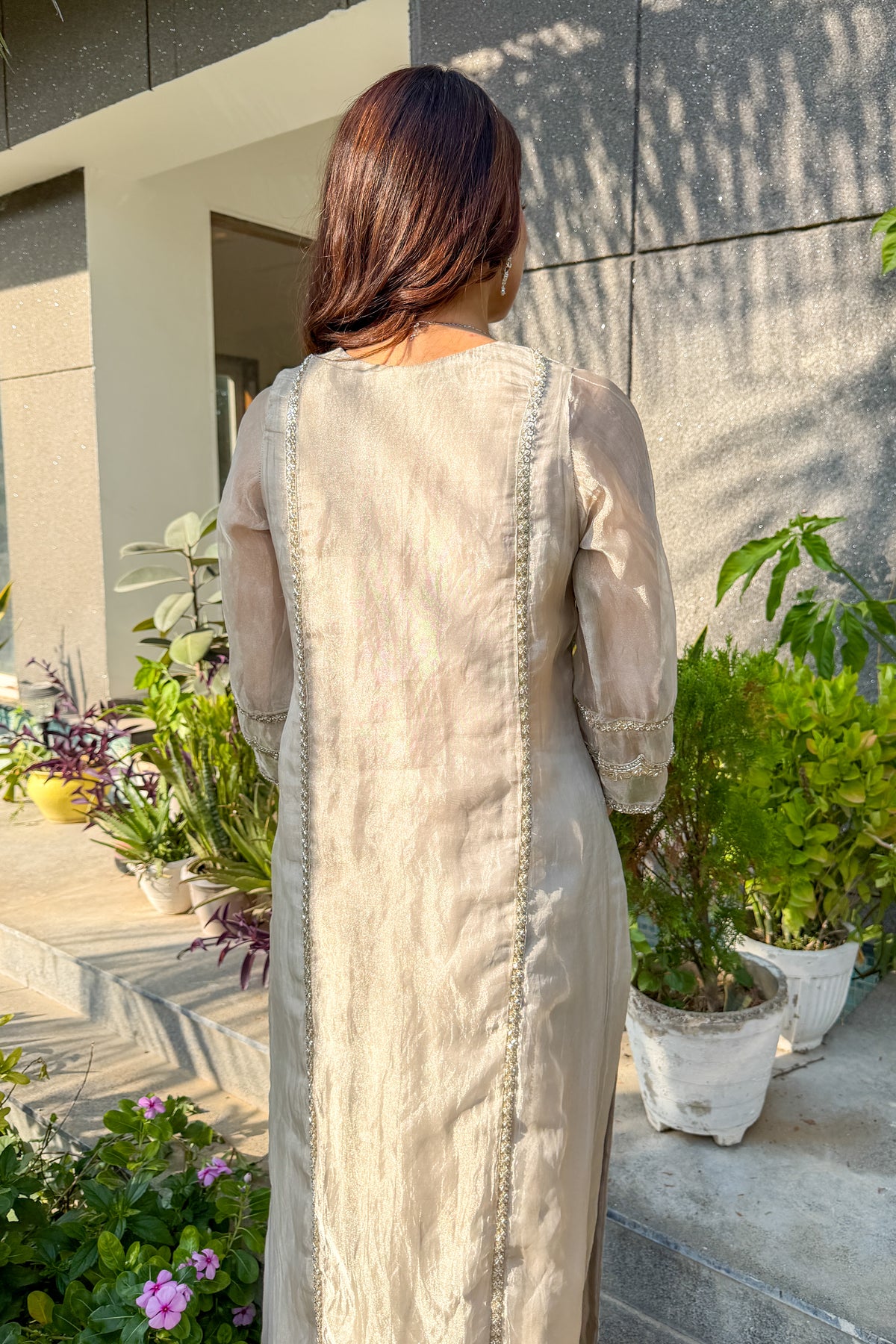 Silver Tissue Tunic and Pants Set