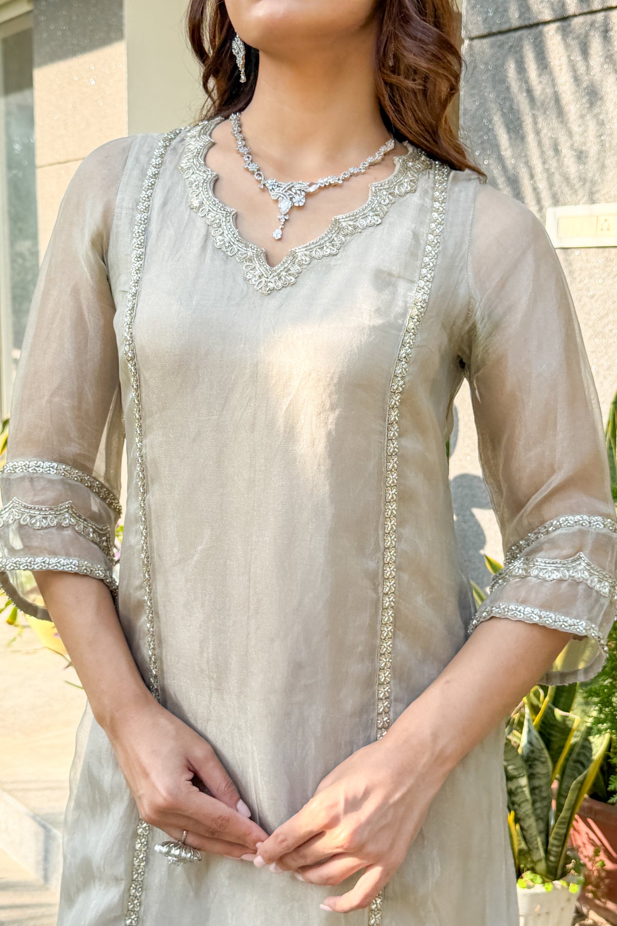 Silver Tissue Tunic and Pants Set
