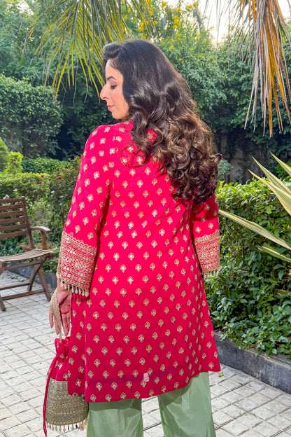 Fuschia Pink and Pistachio Green Embroidered Farshi Set