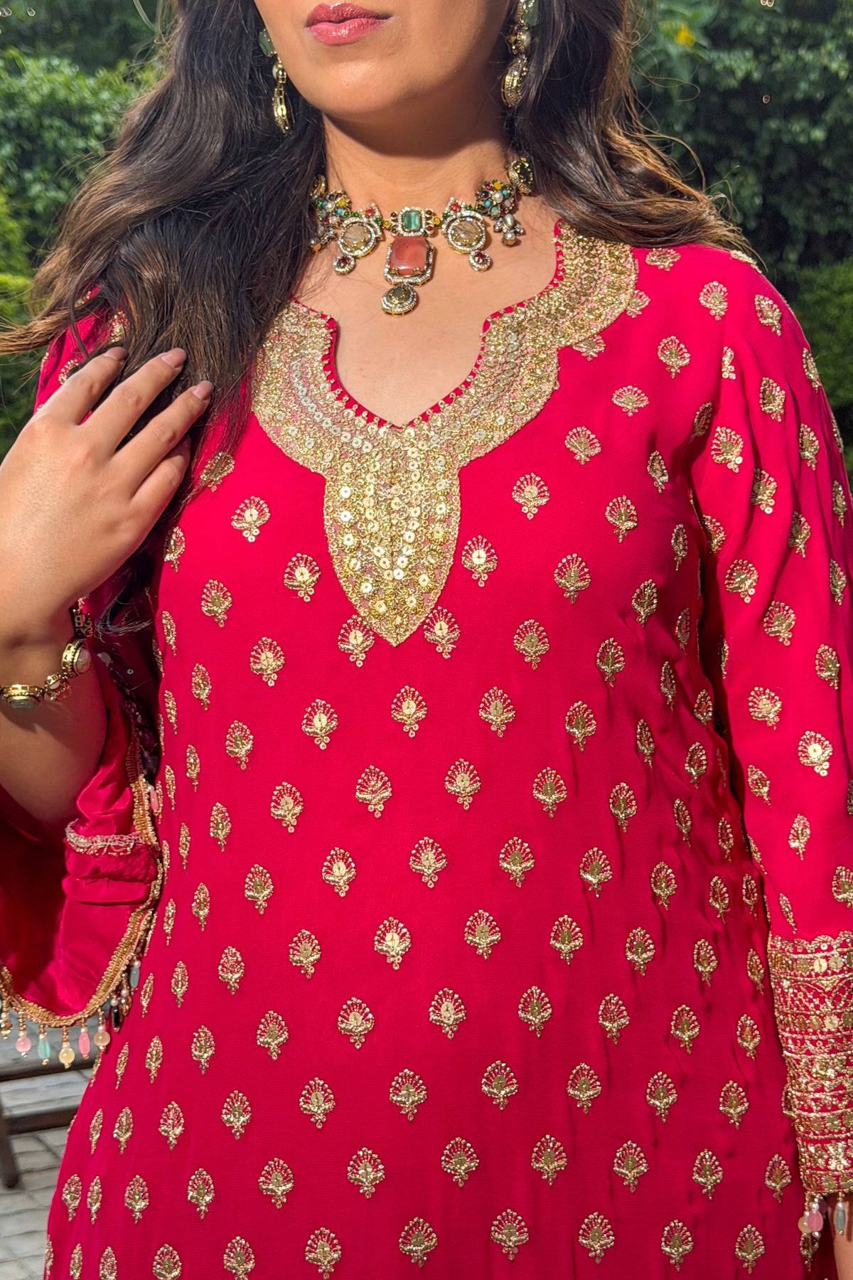 Fuschia Pink and Pistachio Green Embroidered Farshi Set