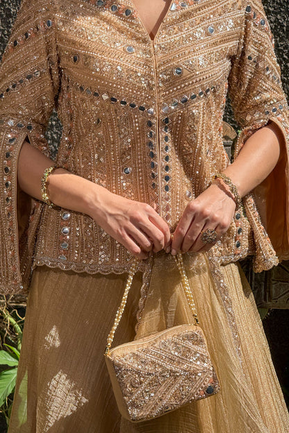 Gold Embroidered Jacket and Sharara Set