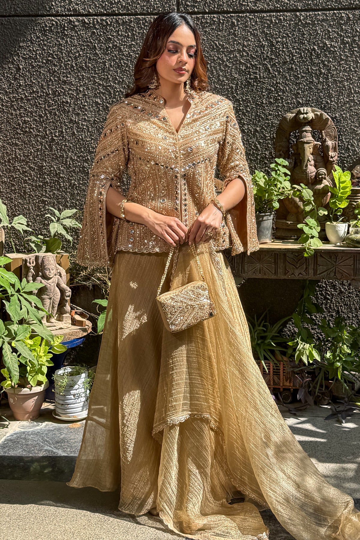 Gold Embroidered Jacket and Sharara Set