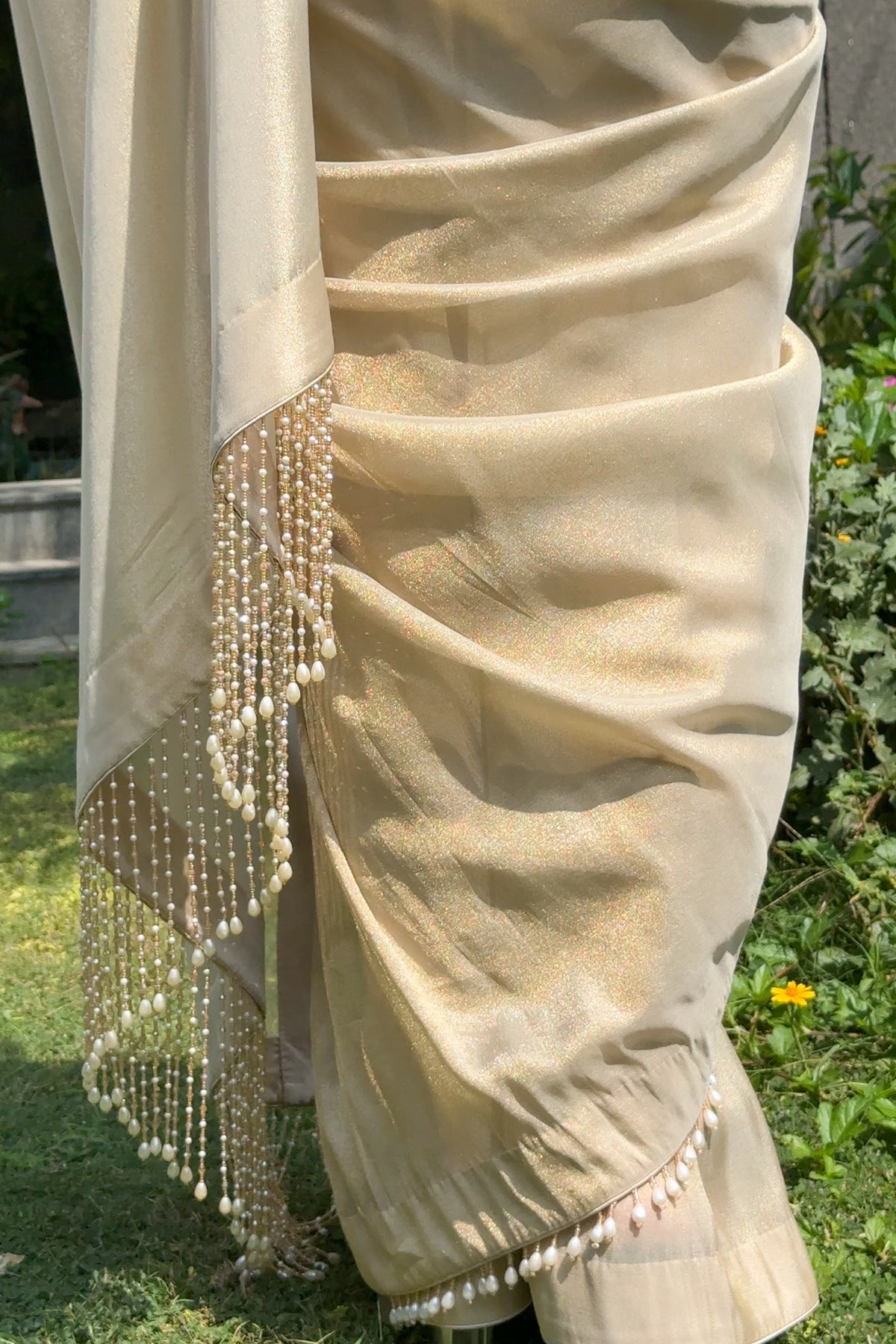 Light Gold Tissue Saree with Ivory Embellished Blouse