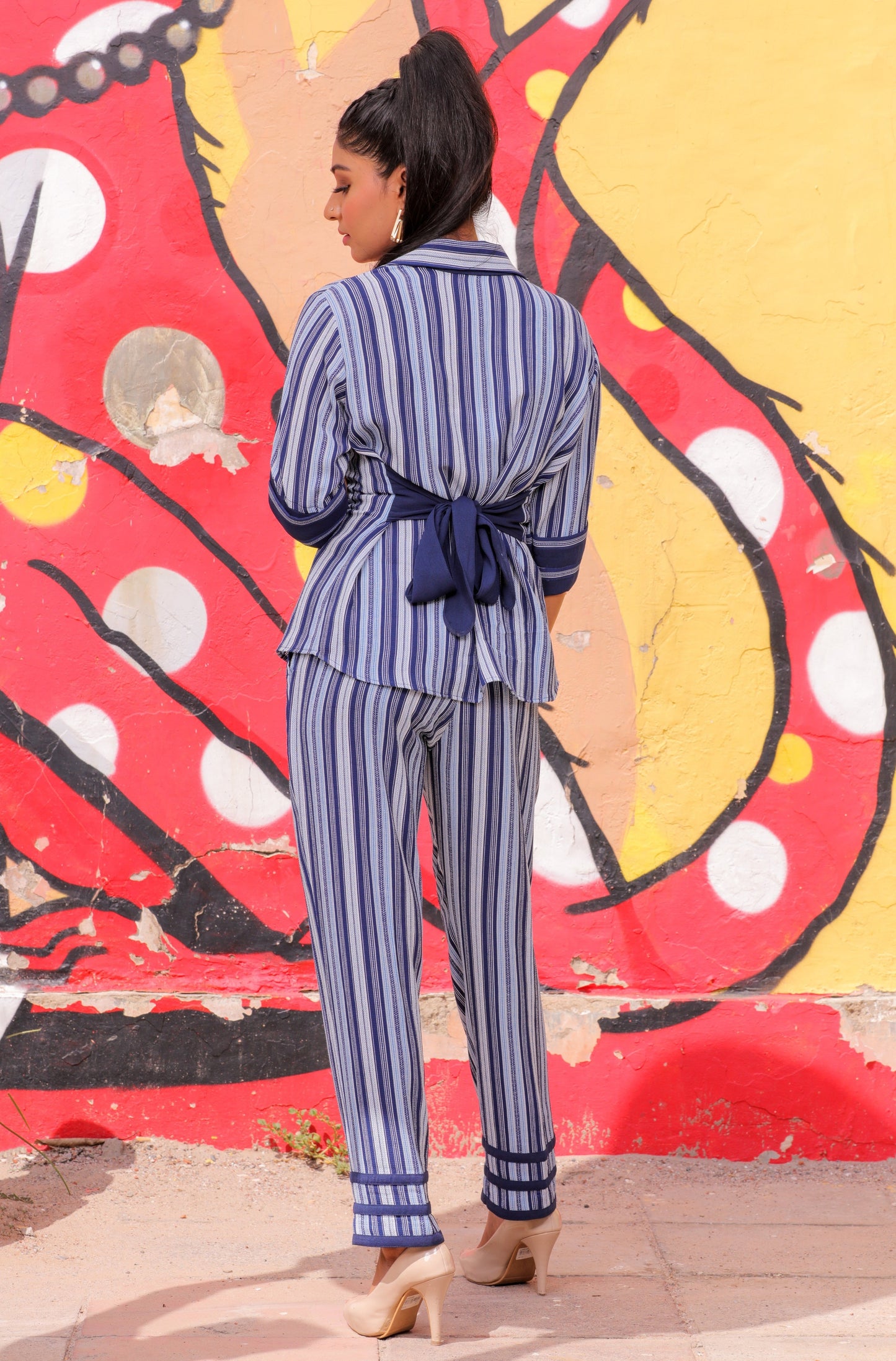 Blue and White Striped Belted Co-rd Set