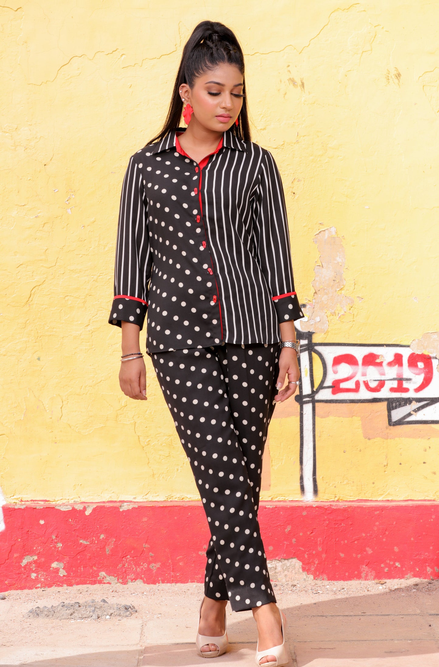 Monotone Polka and Stripe Co-ord Set