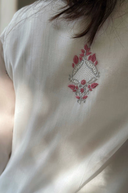 White Chikankari Bow Tie Up Co-ord Set with Ombre Pants