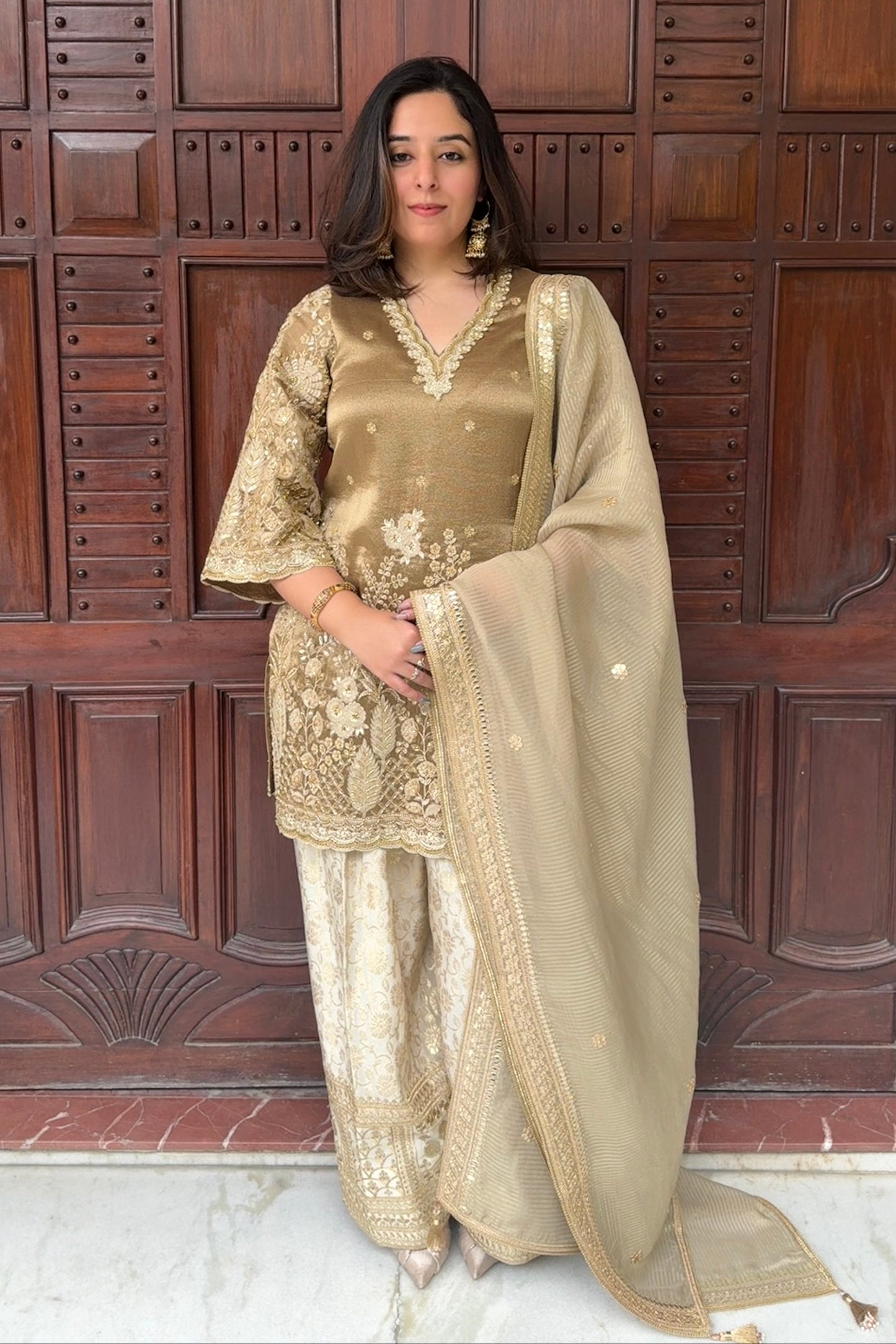 Tissue Embroidered Kurta and Salwar Set