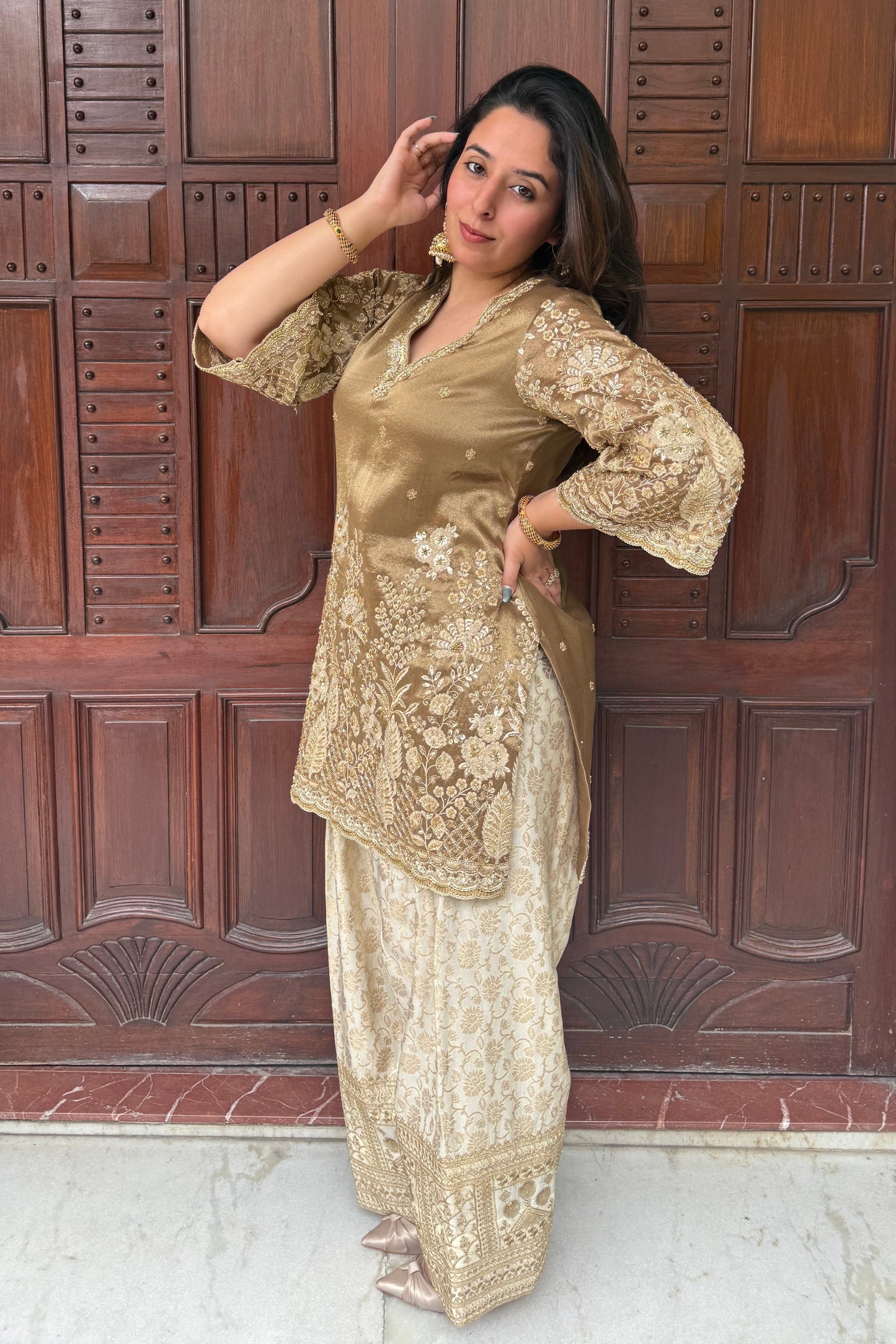 Tissue Embroidered Kurta and Salwar Set