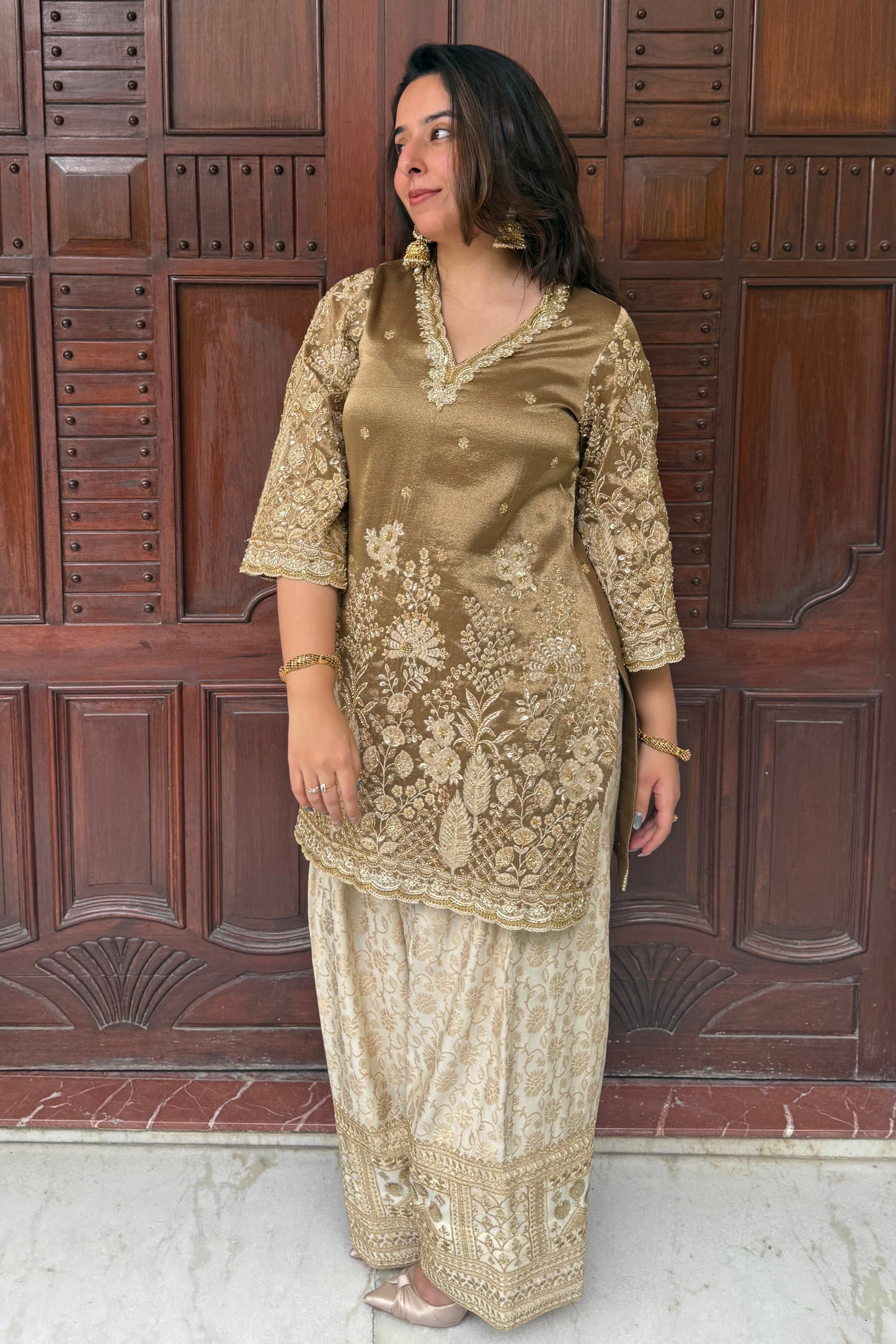 Tissue Embroidered Kurta and Salwar Set