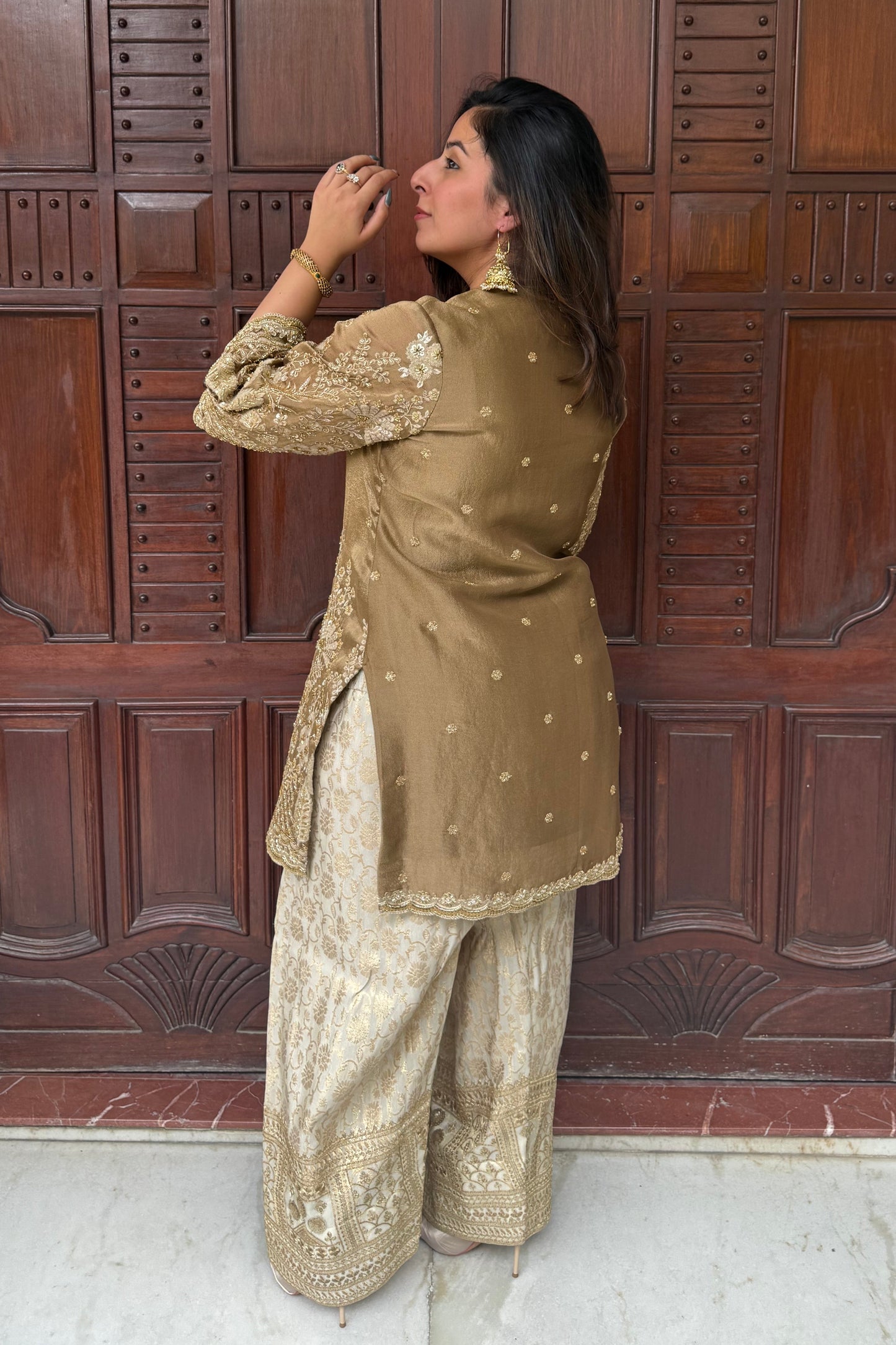 Tissue Embroidered Kurta and Salwar Set