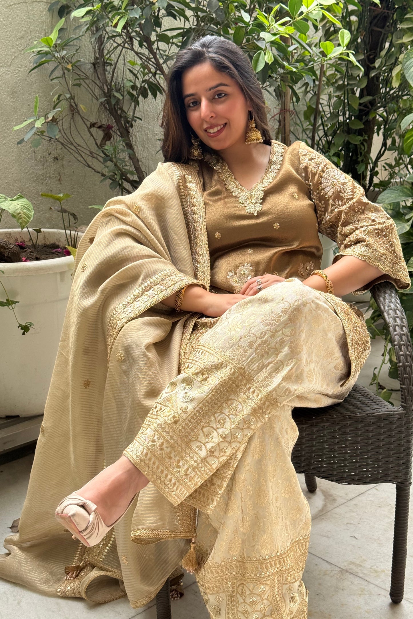 Tissue Embroidered Kurta and Salwar Set