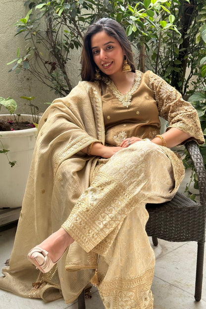 Tissue Embroidered Kurta and Salwar Set