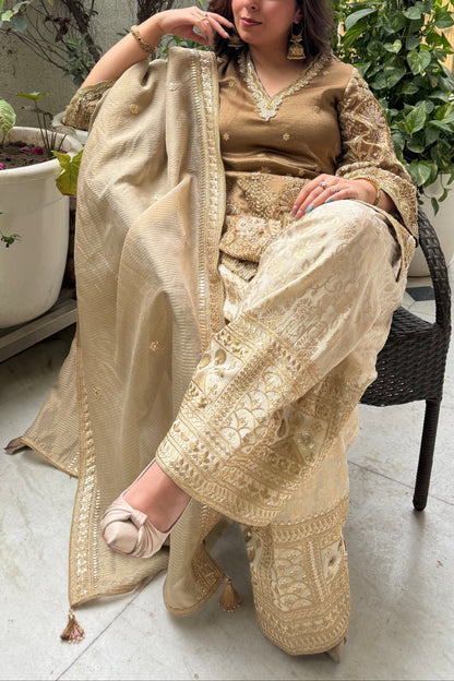 Tissue Embroidered Kurta and Salwar Set