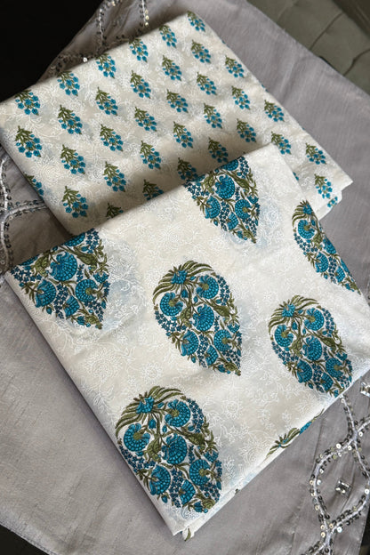 Blue Floral Motif Unstitched Suit Piece