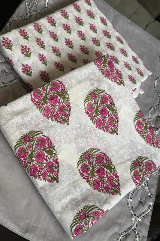 Pink Floral Motif Unstitched Suit Piece