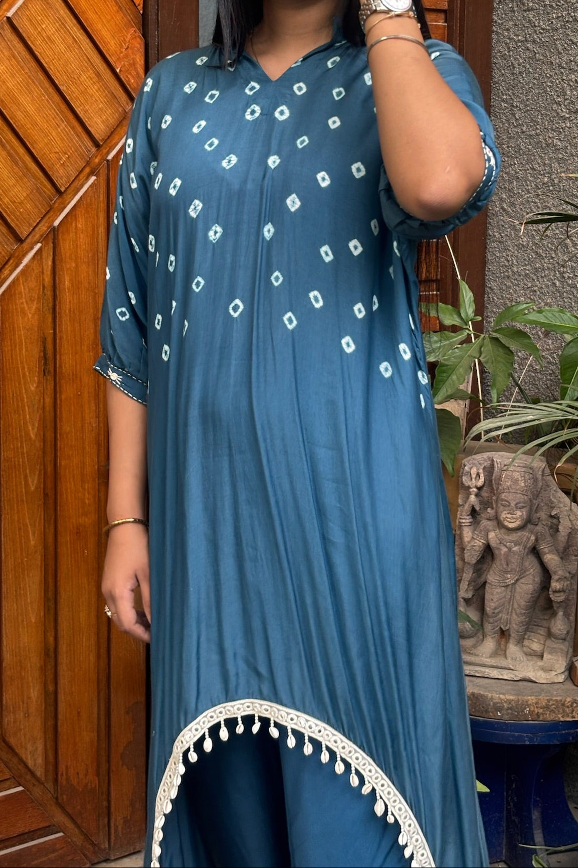 Teal Bandhni and Shell Co-ord Set