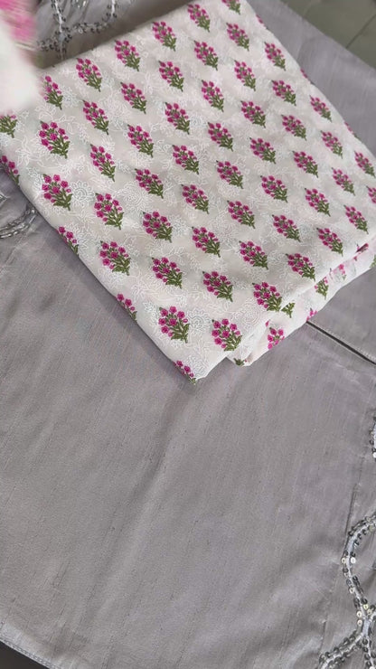 Pink Floral Motif Unstitched Suit Piece