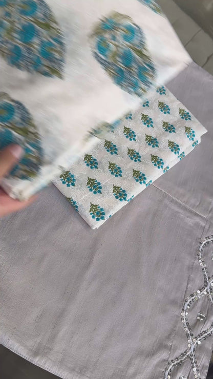 Blue Floral Motif Unstitched Suit Piece